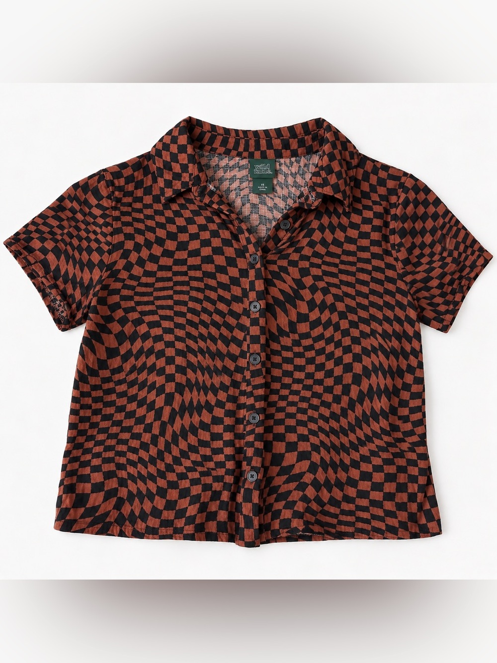 Wild Fable Brown Black Checkered Button Down Shirt XS